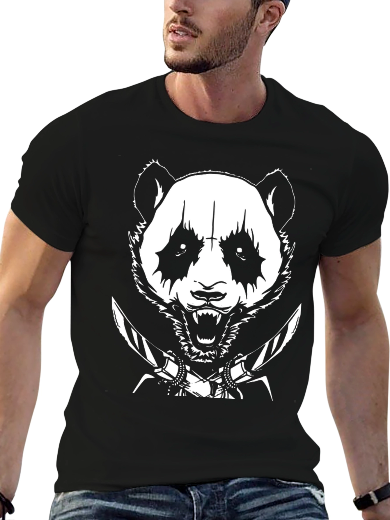 Panda Swords T-Shirt - Black Metal Style