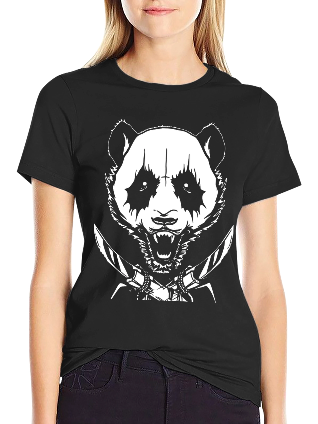 Panda Swords T-Shirt - Black Metal Style