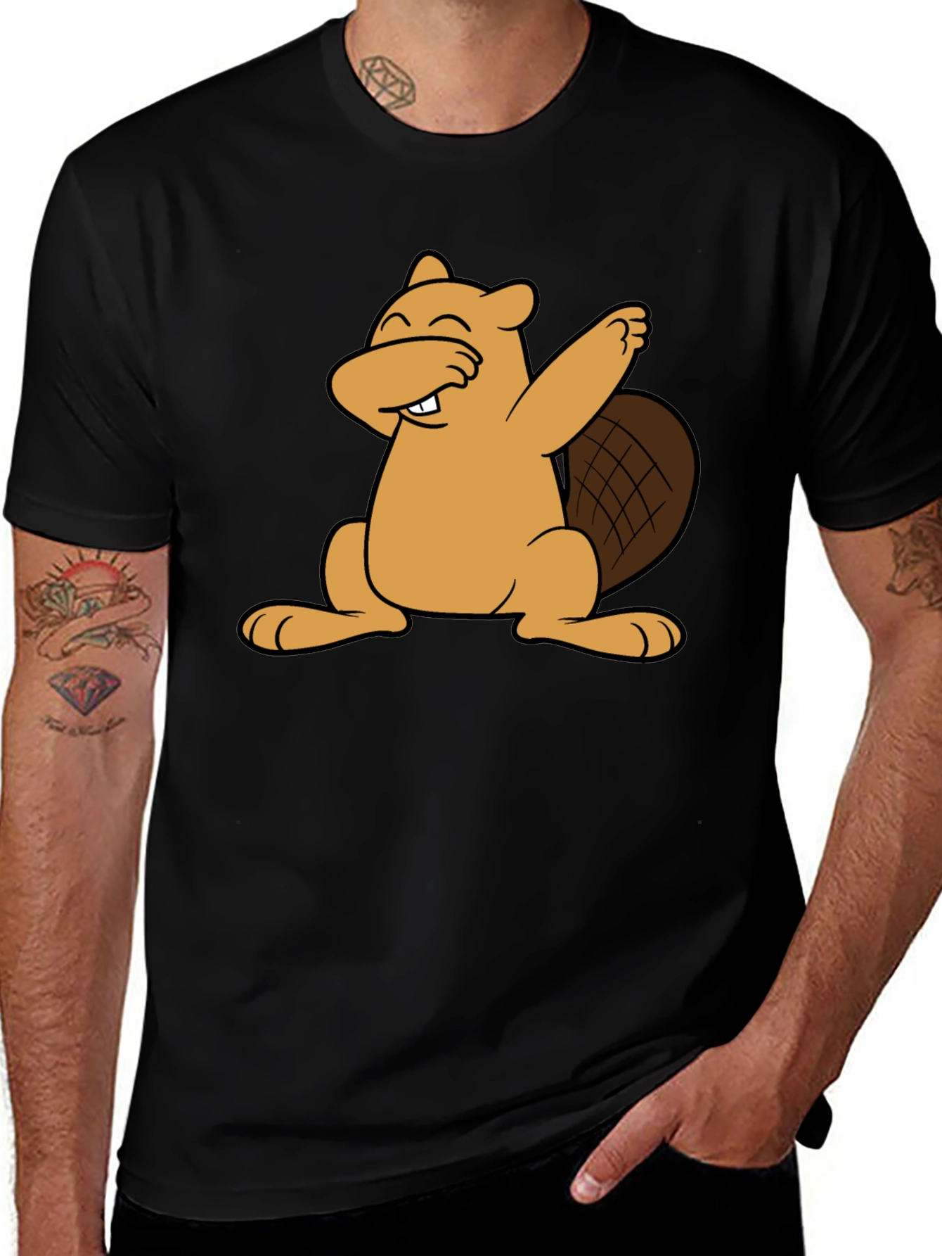 Funny Beaver Dabbing Black T-Shirt