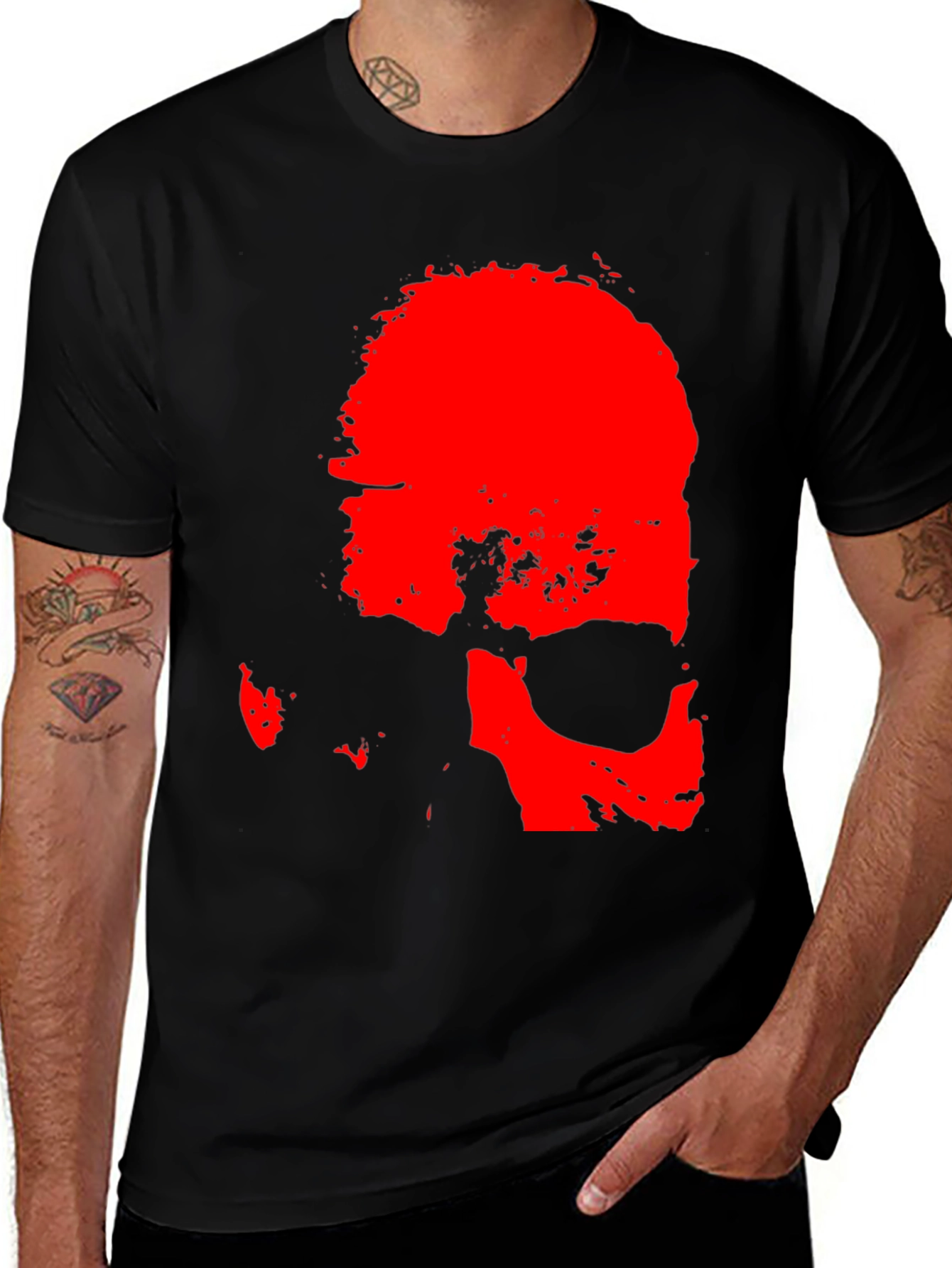 Bold Red Skull Graphic Print Black T-Shirt
