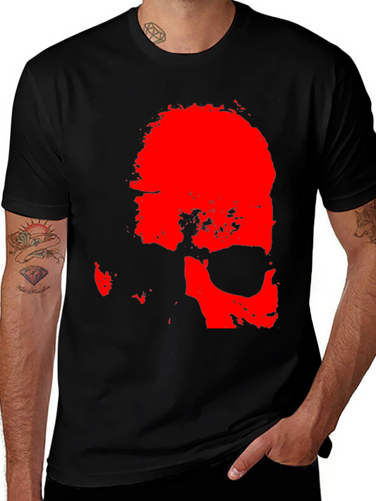 Bold Red Skull Graphic Print Black T-Shirt