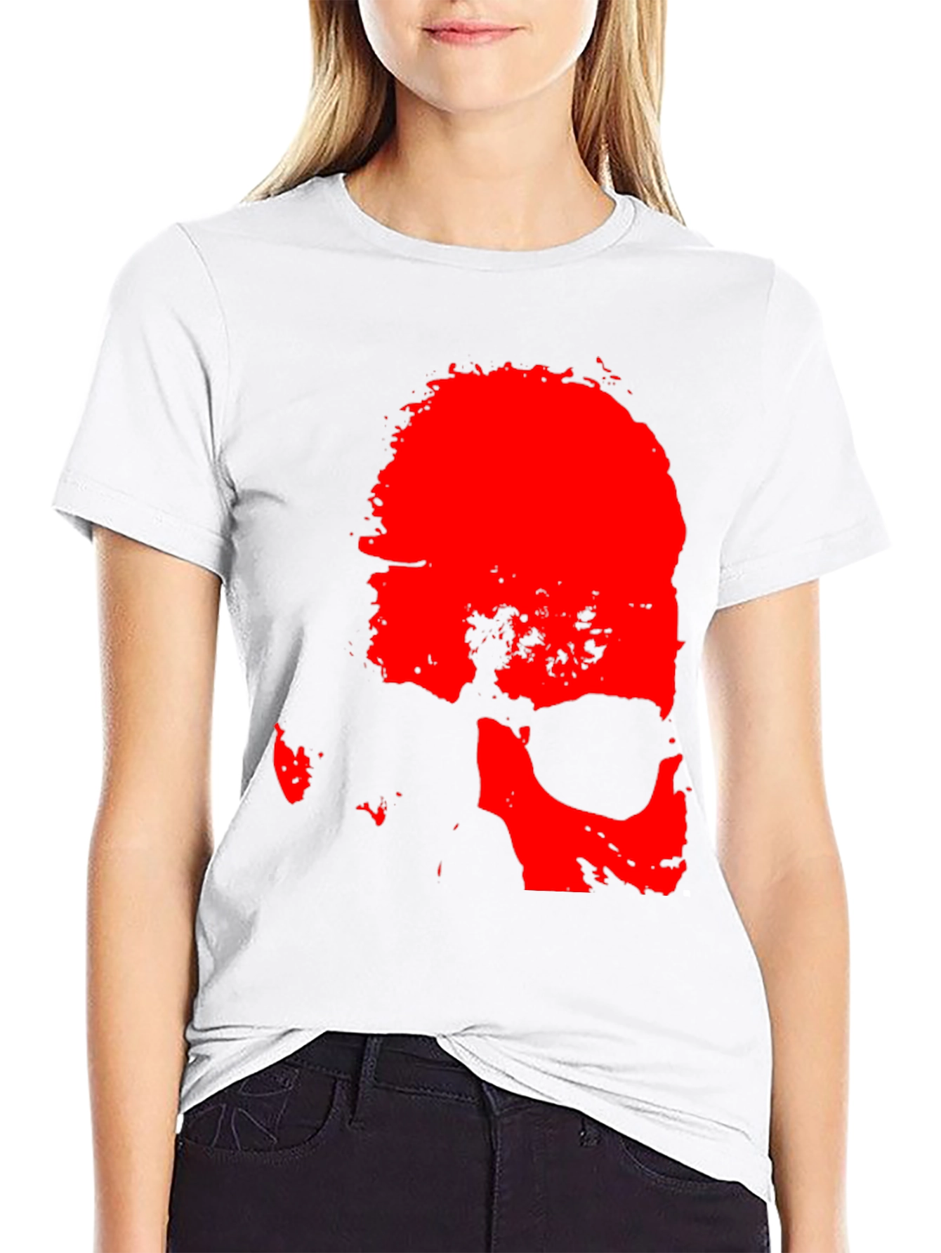 Bold Red Skull Graphic Print Black T-Shirt