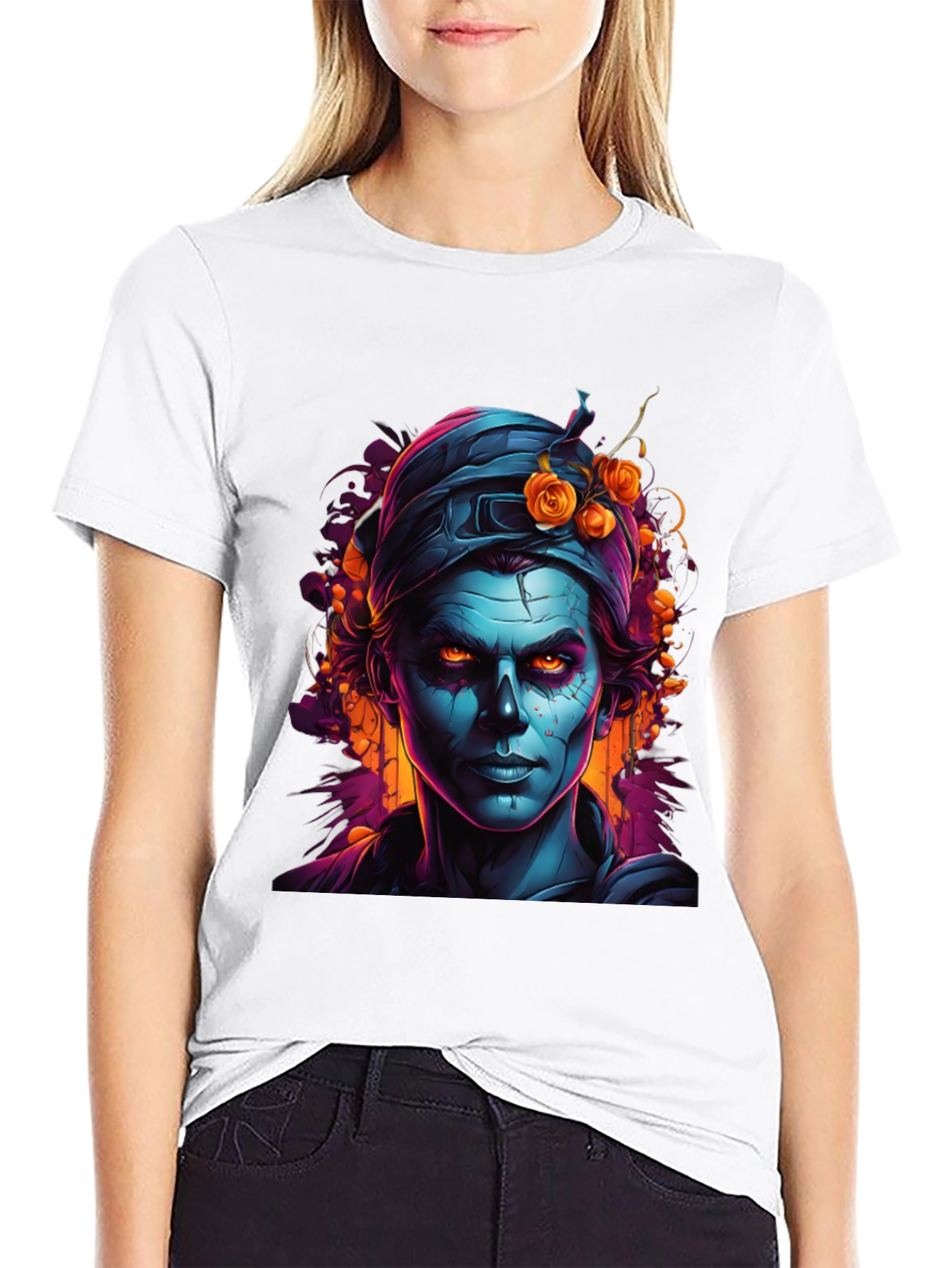 Floral Zombie Graphic T-Shirt - Black