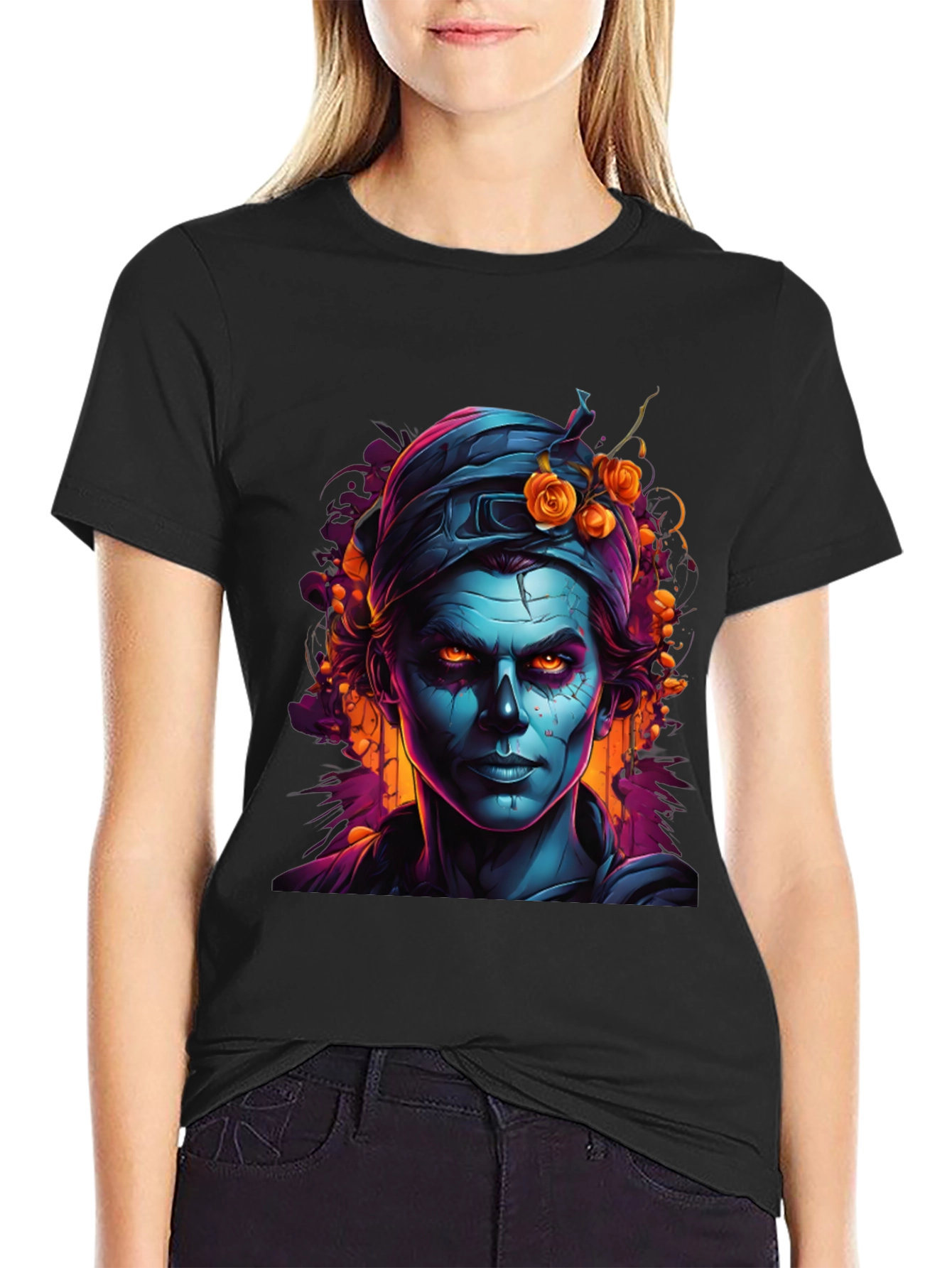 Floral Zombie Graphic T-Shirt - Black