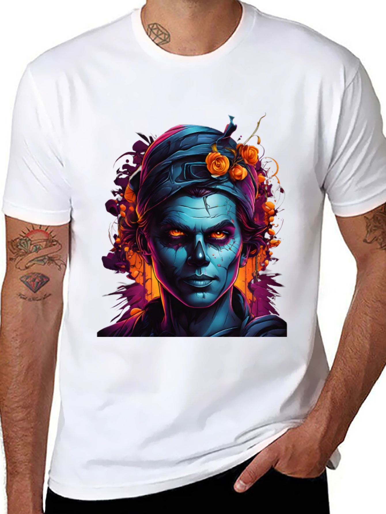 Floral Zombie Graphic T-Shirt - Black