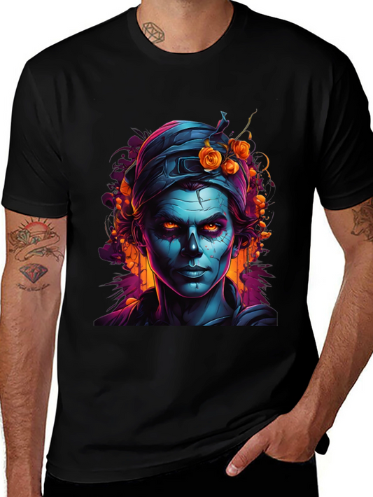 Floral Zombie Graphic T-Shirt - Black