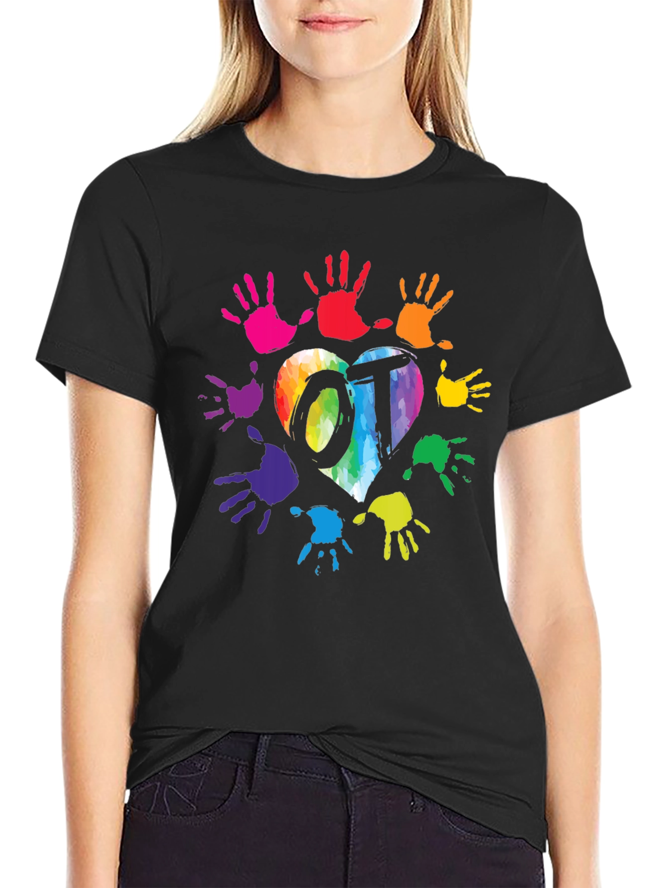 OT Occupational Therapy Rainbow Heart Hands T-Shirt