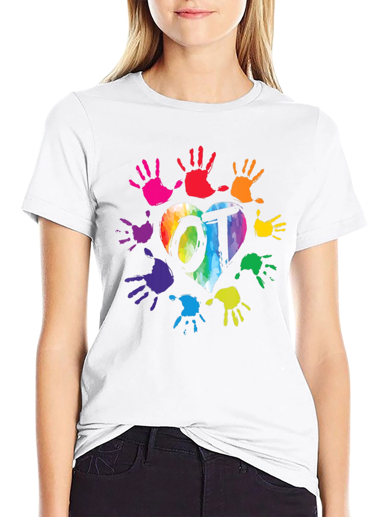 OT Occupational Therapy Rainbow Heart Hands T-Shirt