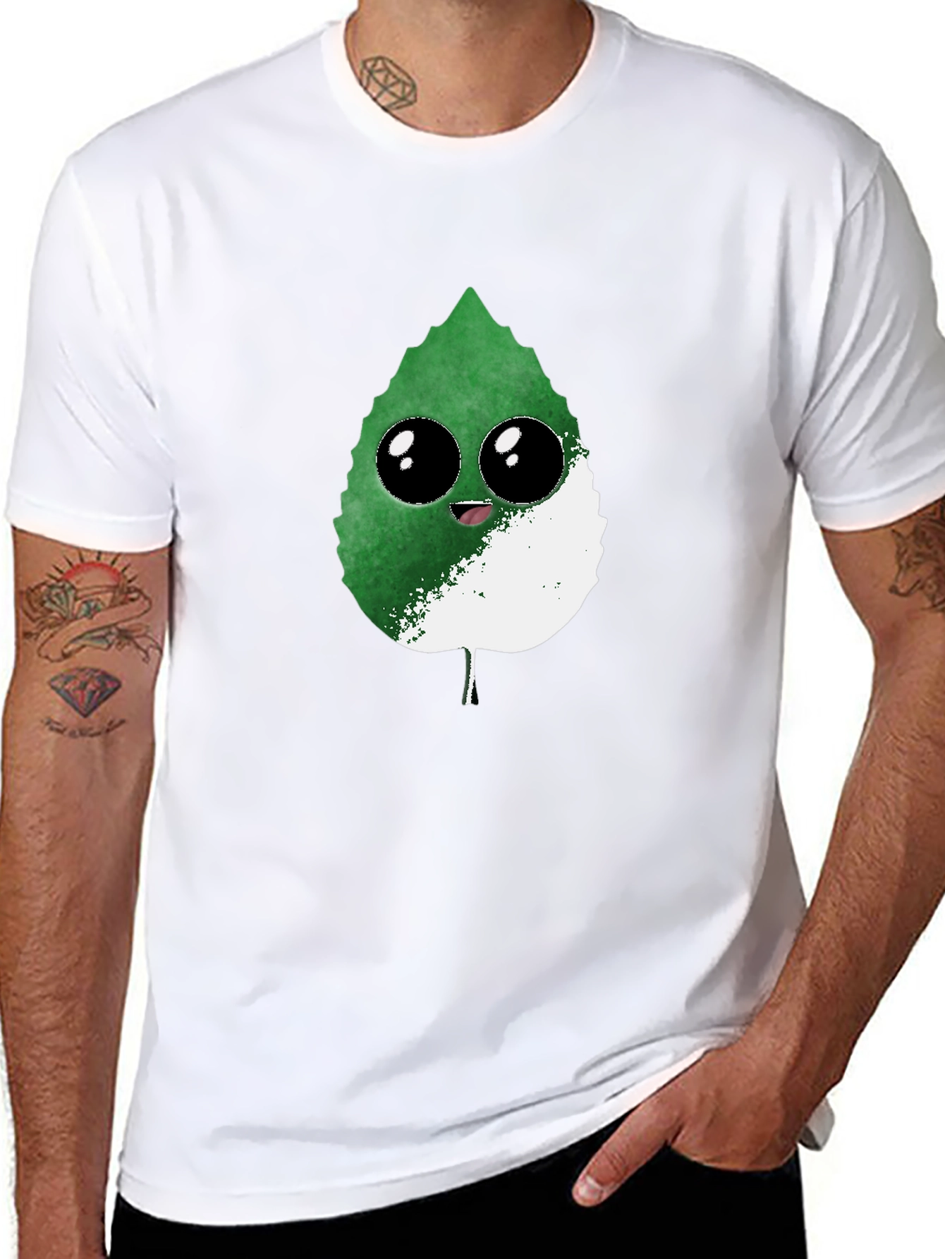 Cute Leaf Graphic Tee - Black T-Shirt
