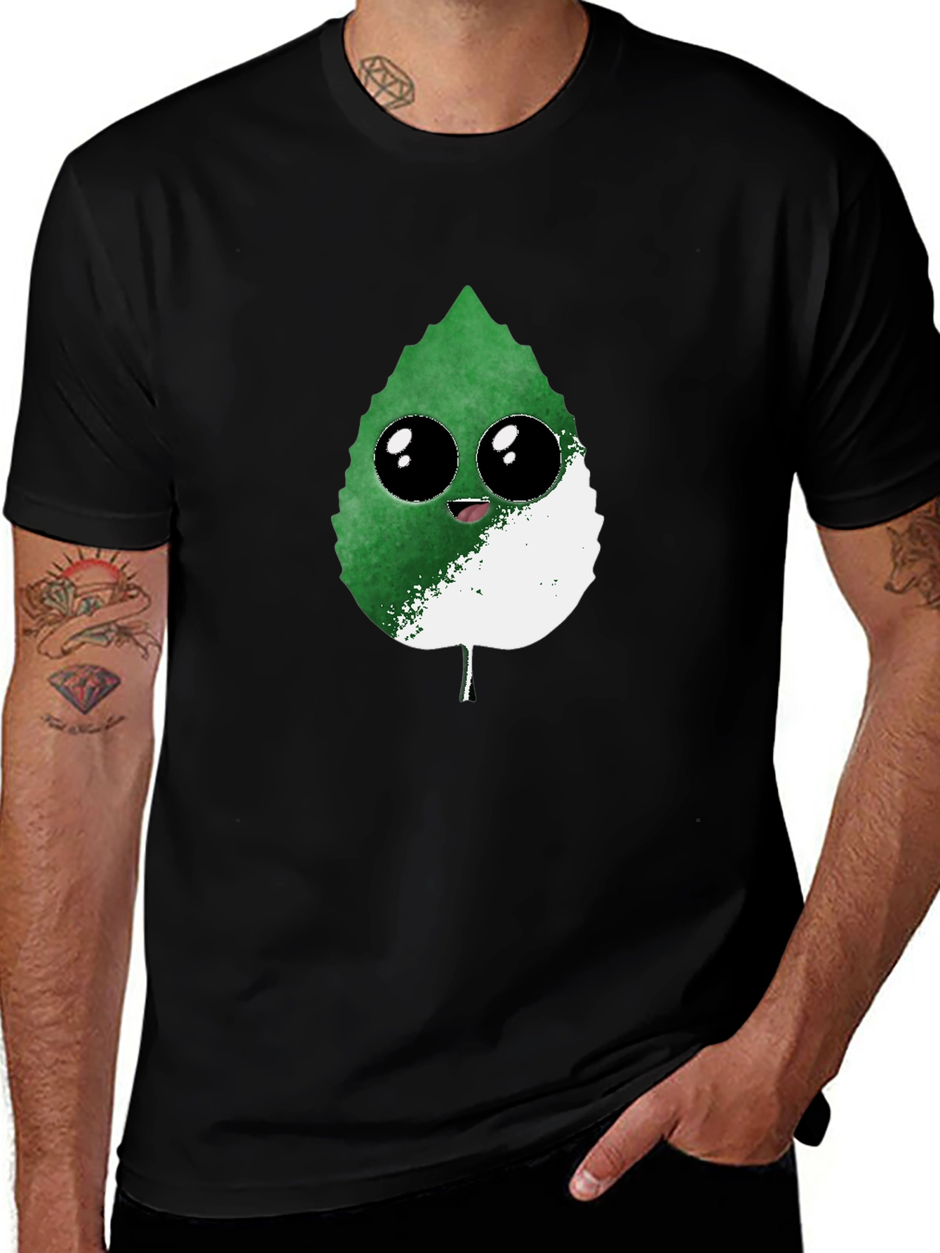 Cute Leaf Graphic Tee - Black T-Shirt