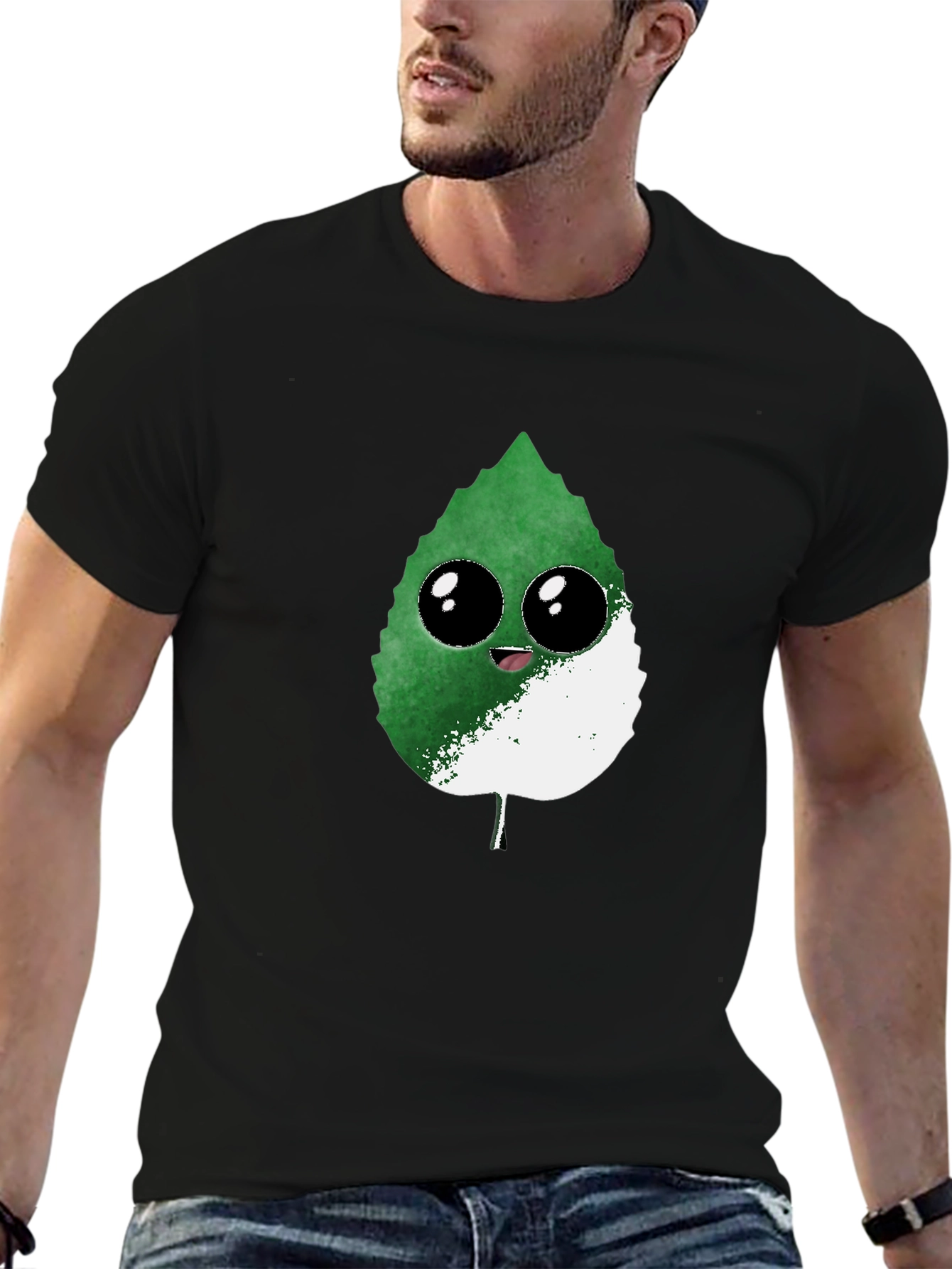 Cute Leaf Graphic Tee - Black T-Shirt