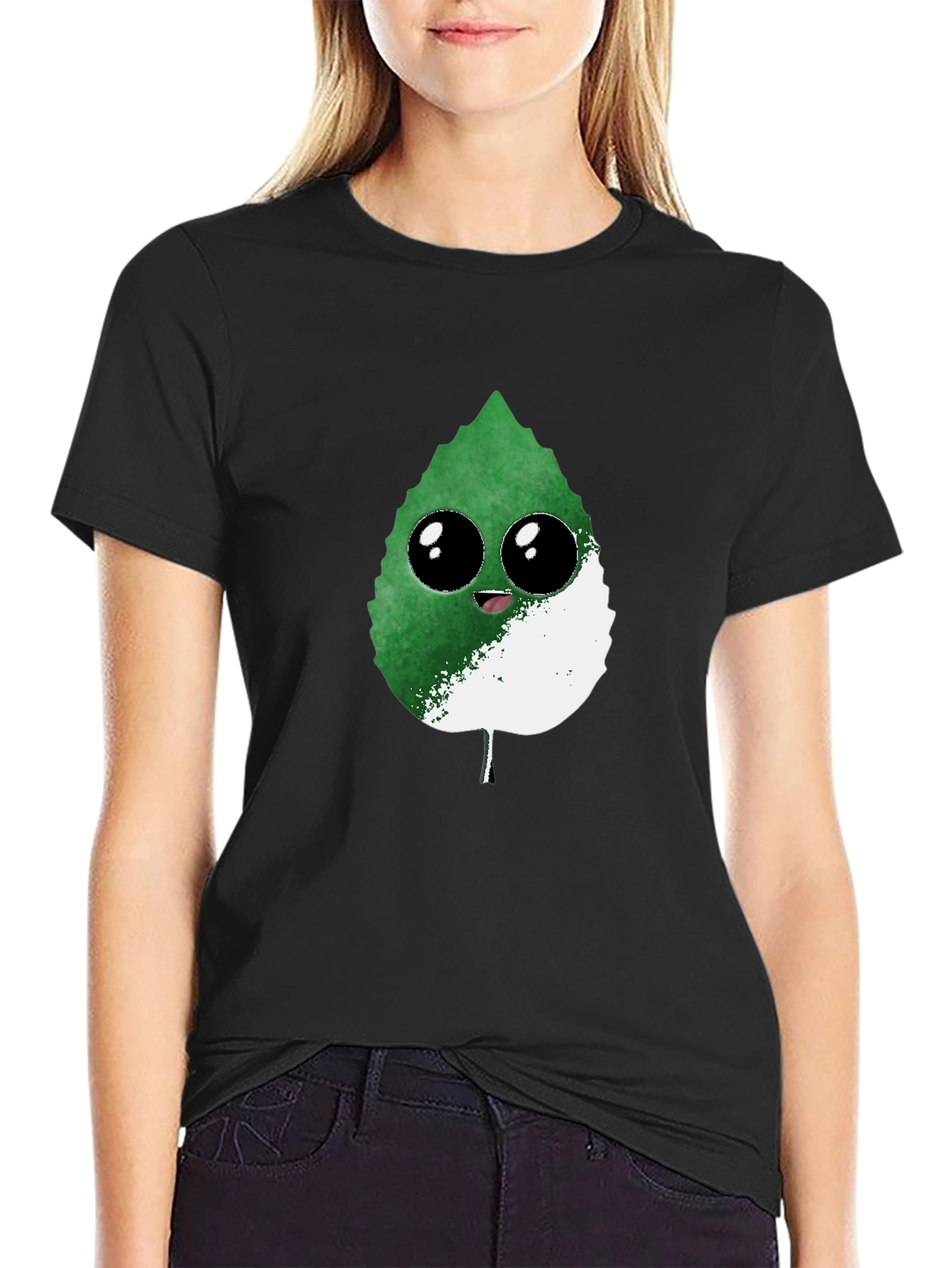 Cute Leaf Graphic Tee - Black T-Shirt