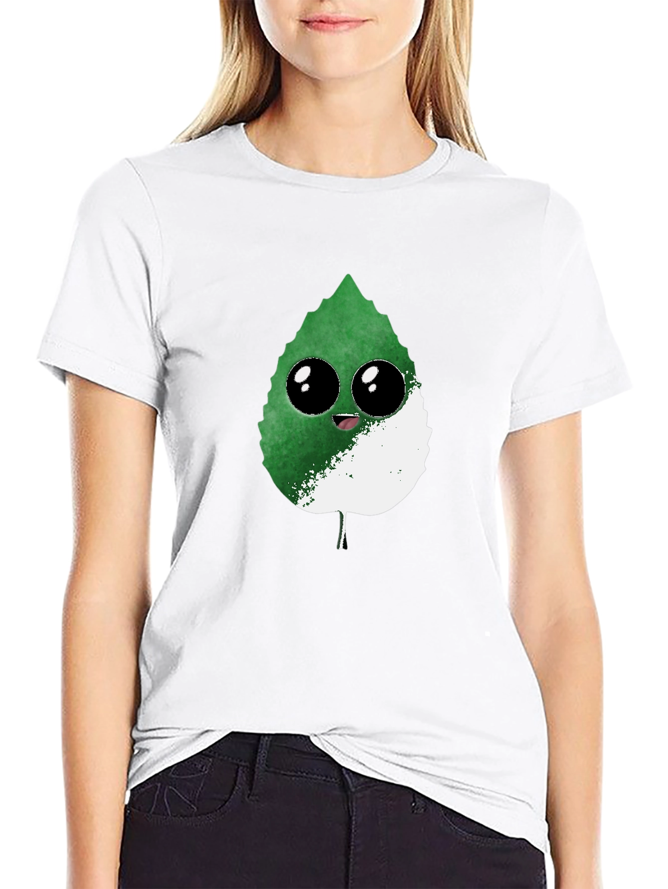 Cute Leaf Graphic Tee - Black T-Shirt