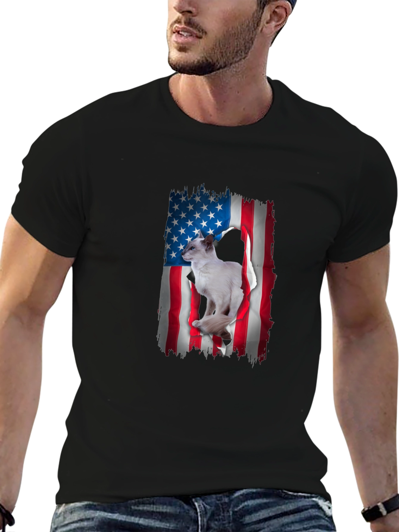 Patriotic Cat American Flag T-Shirt