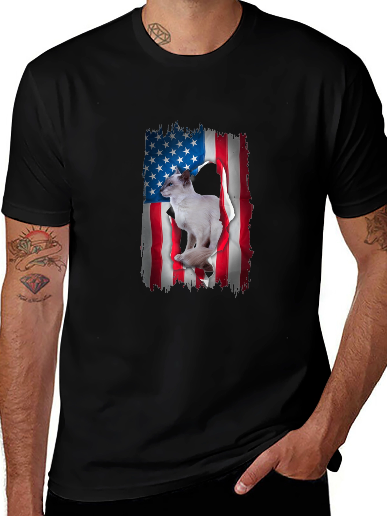 Patriotic Cat American Flag T-Shirt