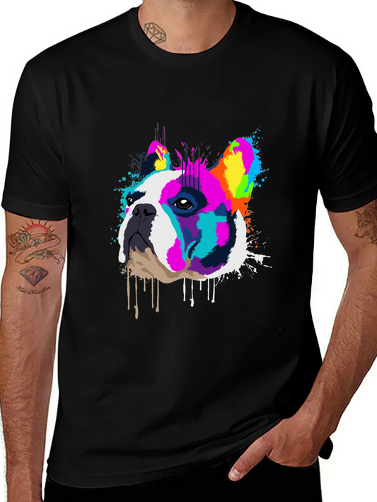 Colorful Dog Graphic Black T-Shirt