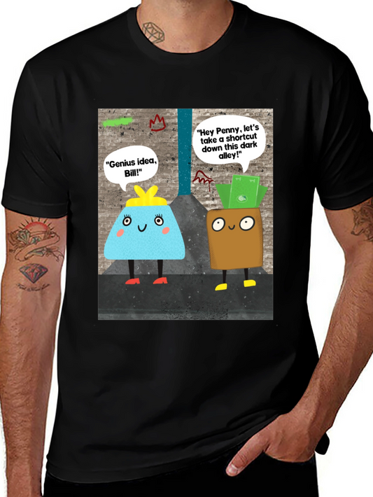 Cartoon Wallet & Purse Black T-Shirt