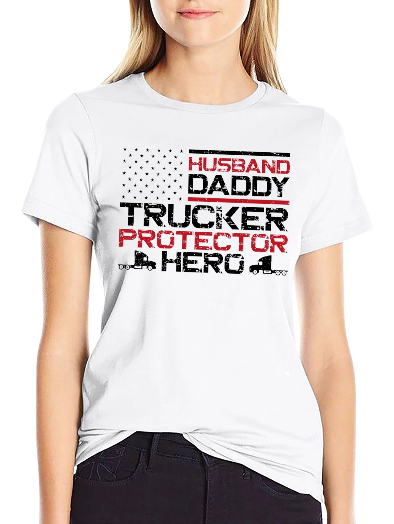 Husband Daddy Trucker Hero Black T-Shirt