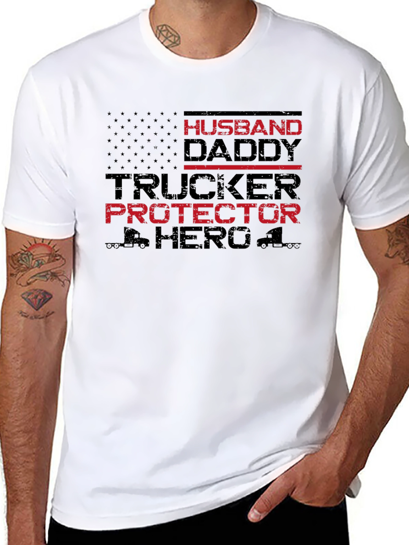 Husband Daddy Trucker Hero Black T-Shirt