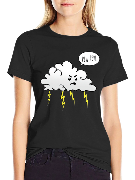 Angry Cloud Pew Pew Black Graphic T-Shirt