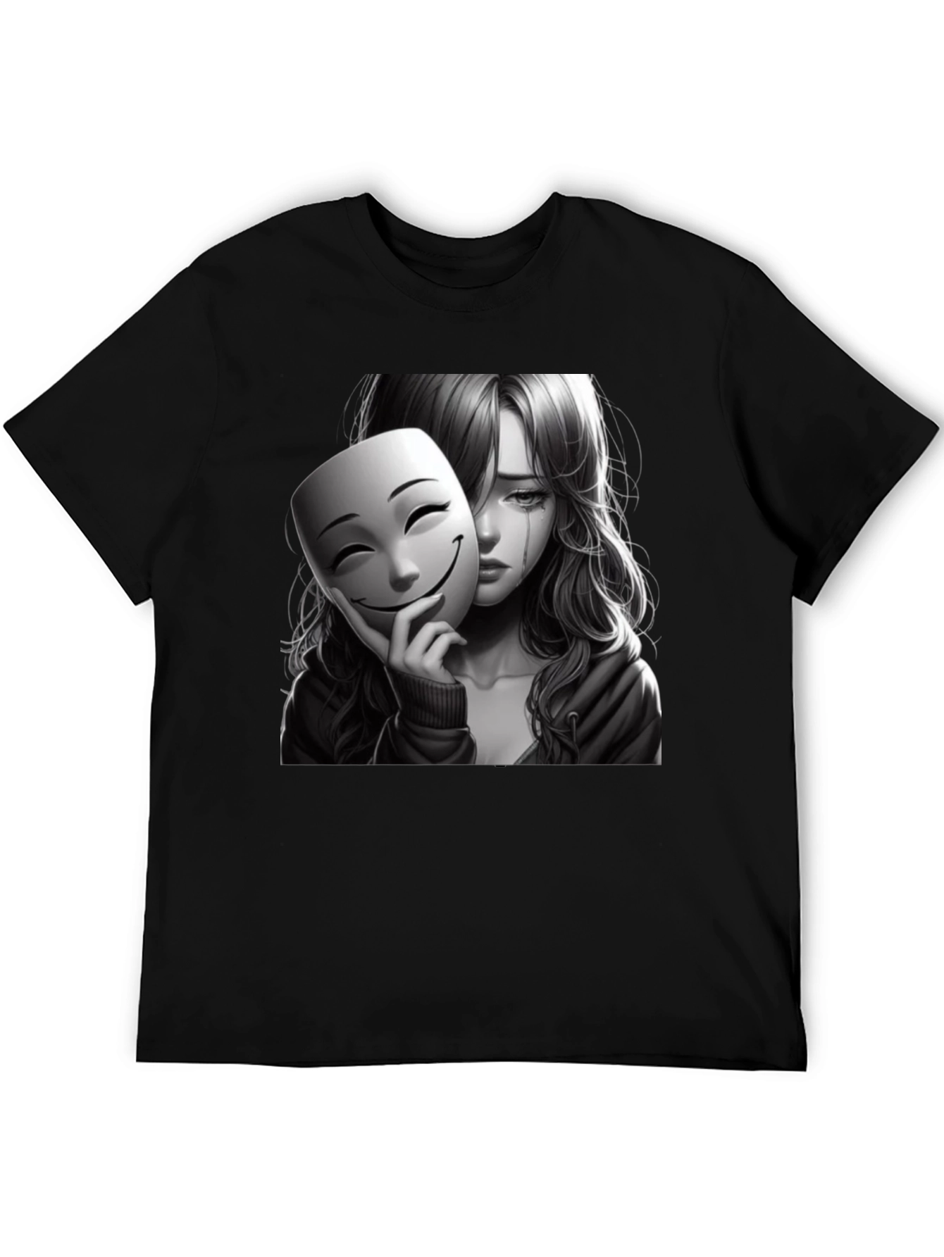 Sad Girl Mask Black T-Shirt