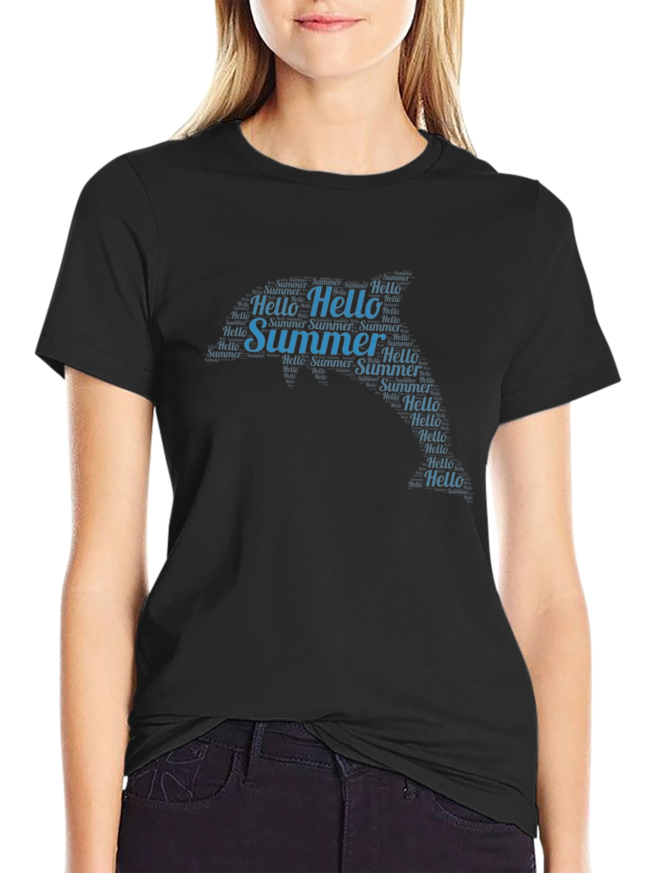 Summer Hello Word Art Black T-Shirt