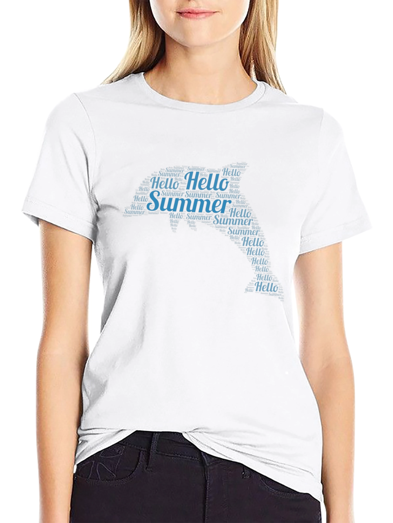 Summer Hello Word Art Black T-Shirt