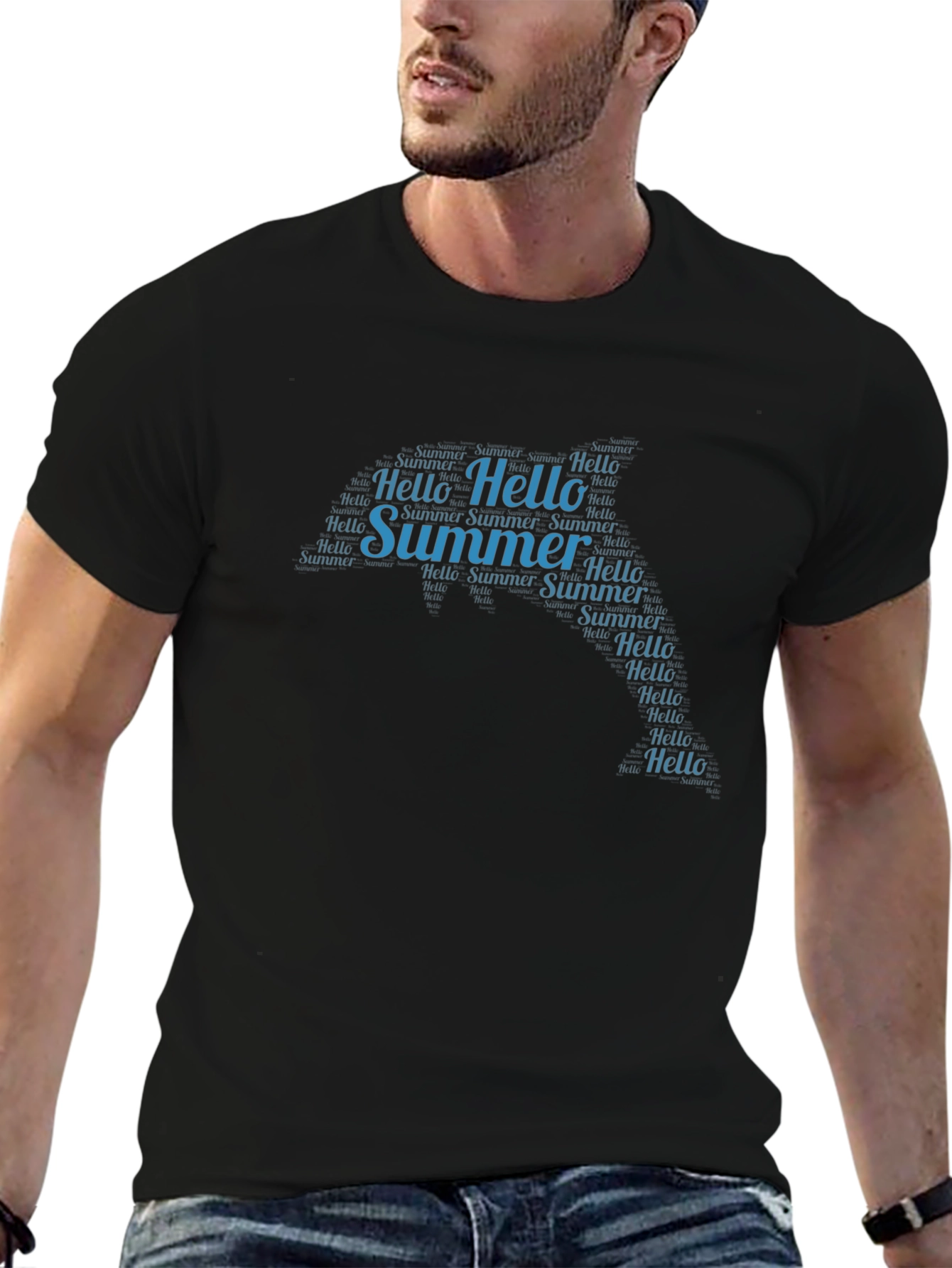 Summer Hello Word Art Black T-Shirt