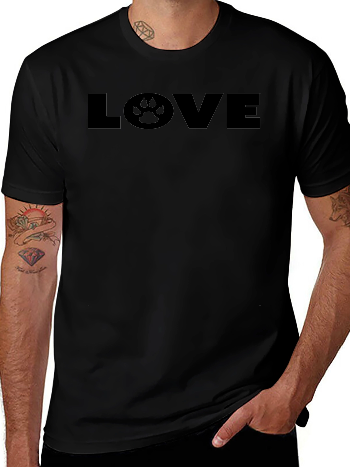 LOVE Paw Print Mens Black Graphic Tee