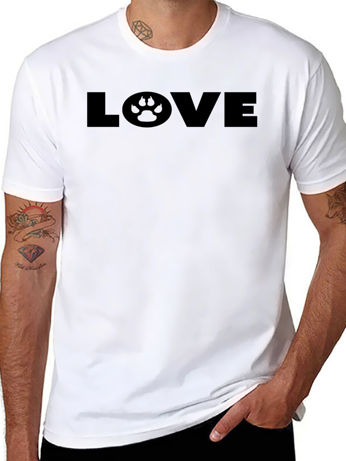 LOVE Paw Print Mens Black Graphic Tee