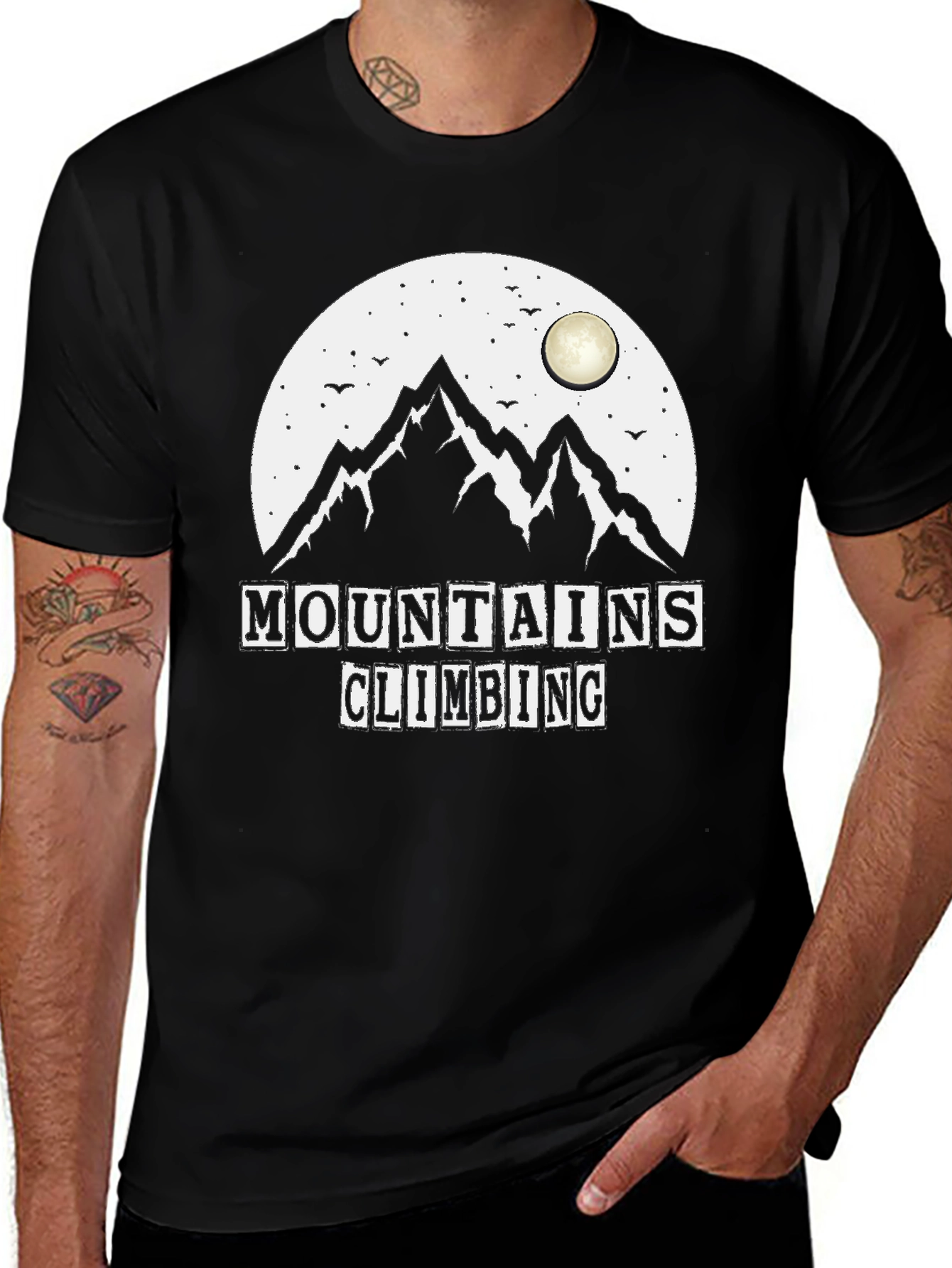 Mountains Climbing Black Graphic T-Shirt