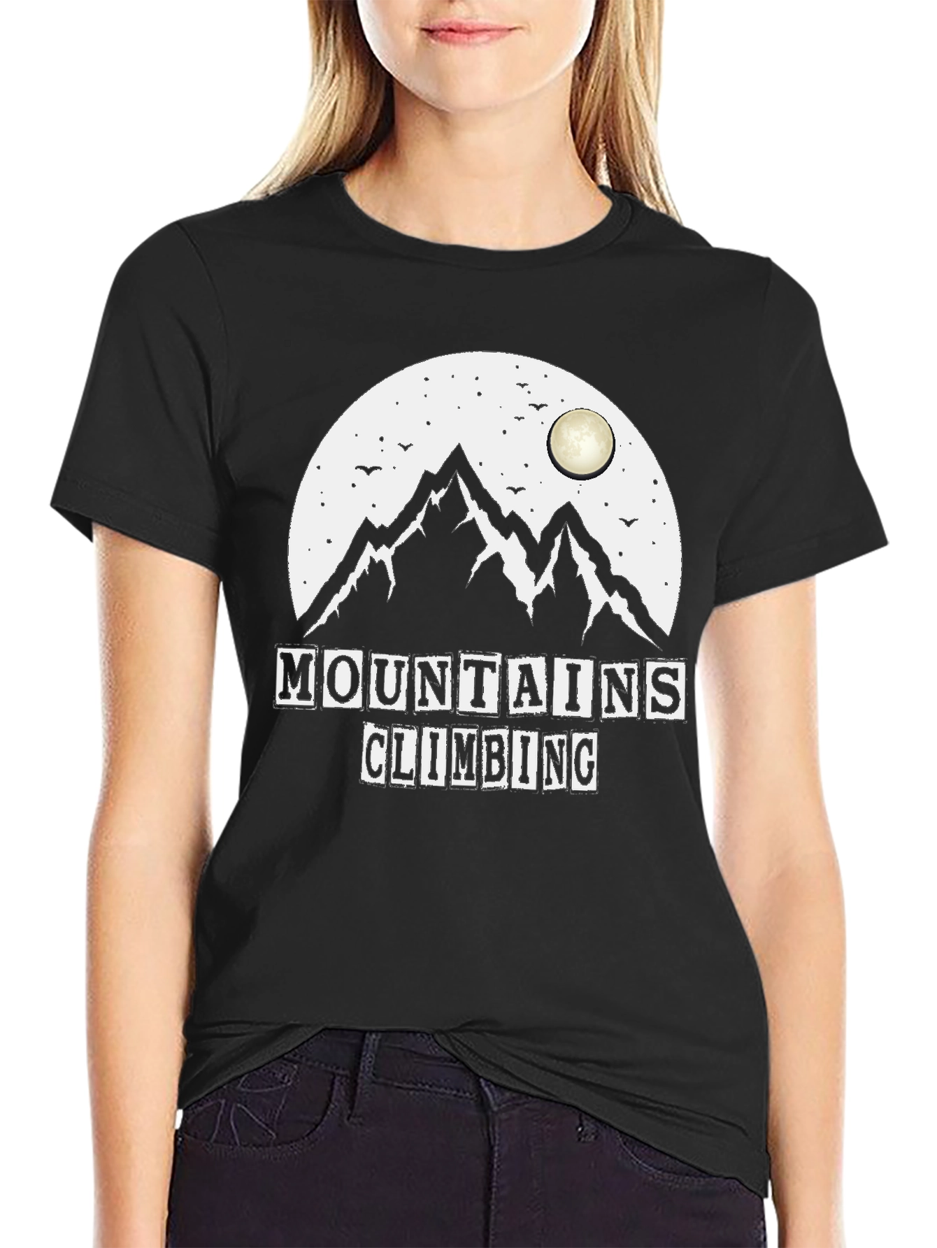 Mountains Climbing Black Graphic T-Shirt
