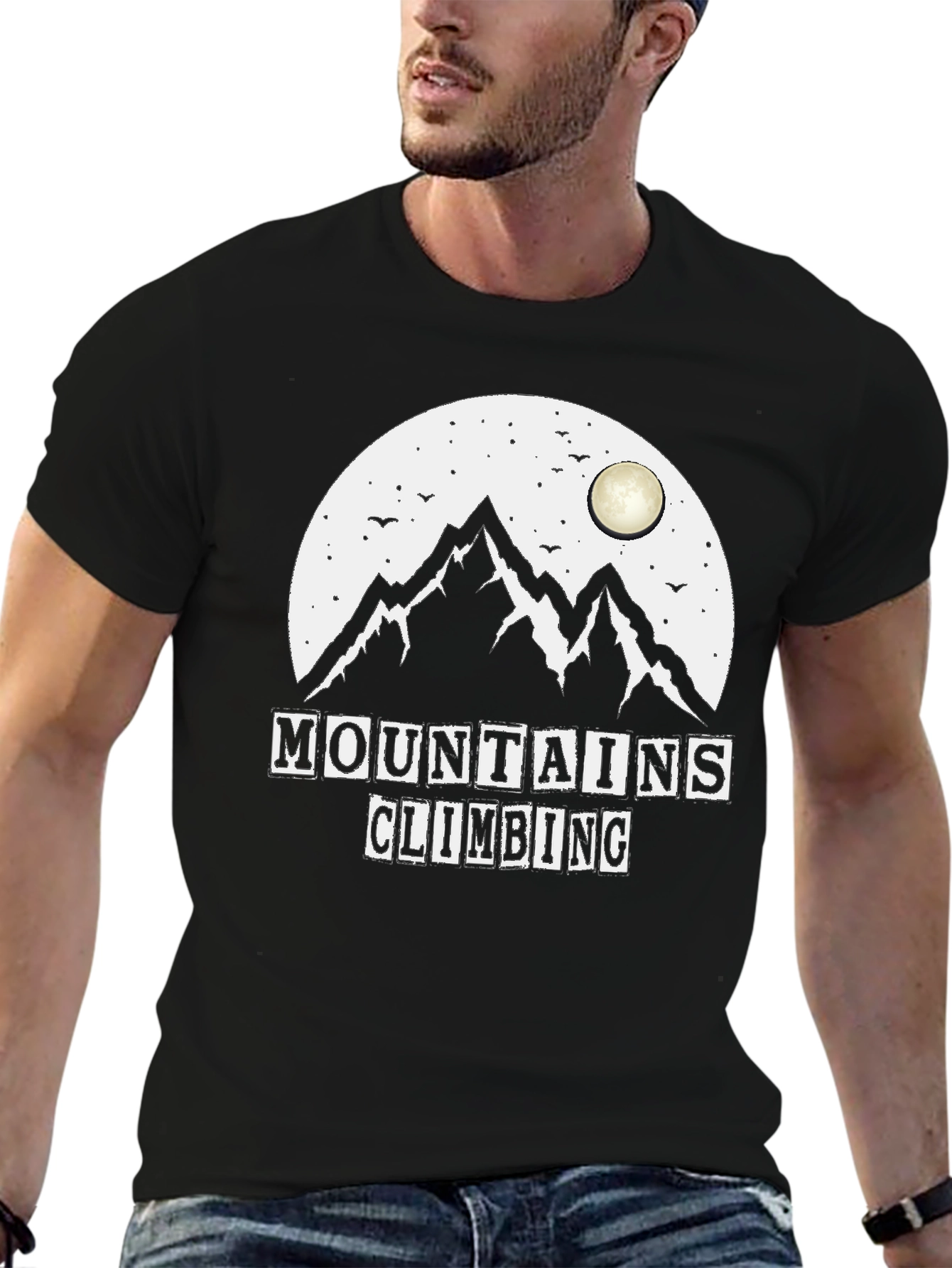 Mountains Climbing Black Graphic T-Shirt