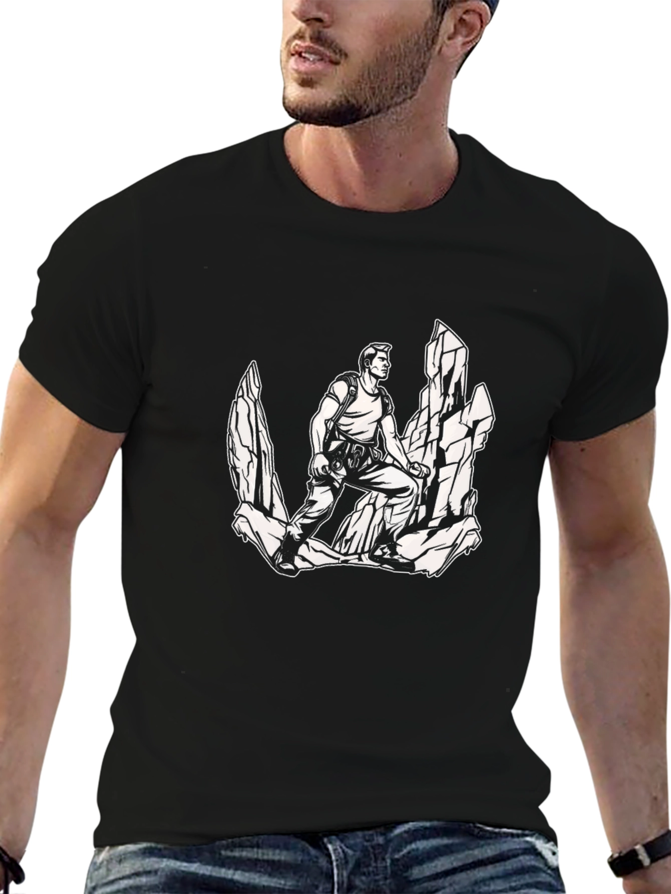 Rock Climbing Adventure Graphic Tee - Black Cotton Shirt