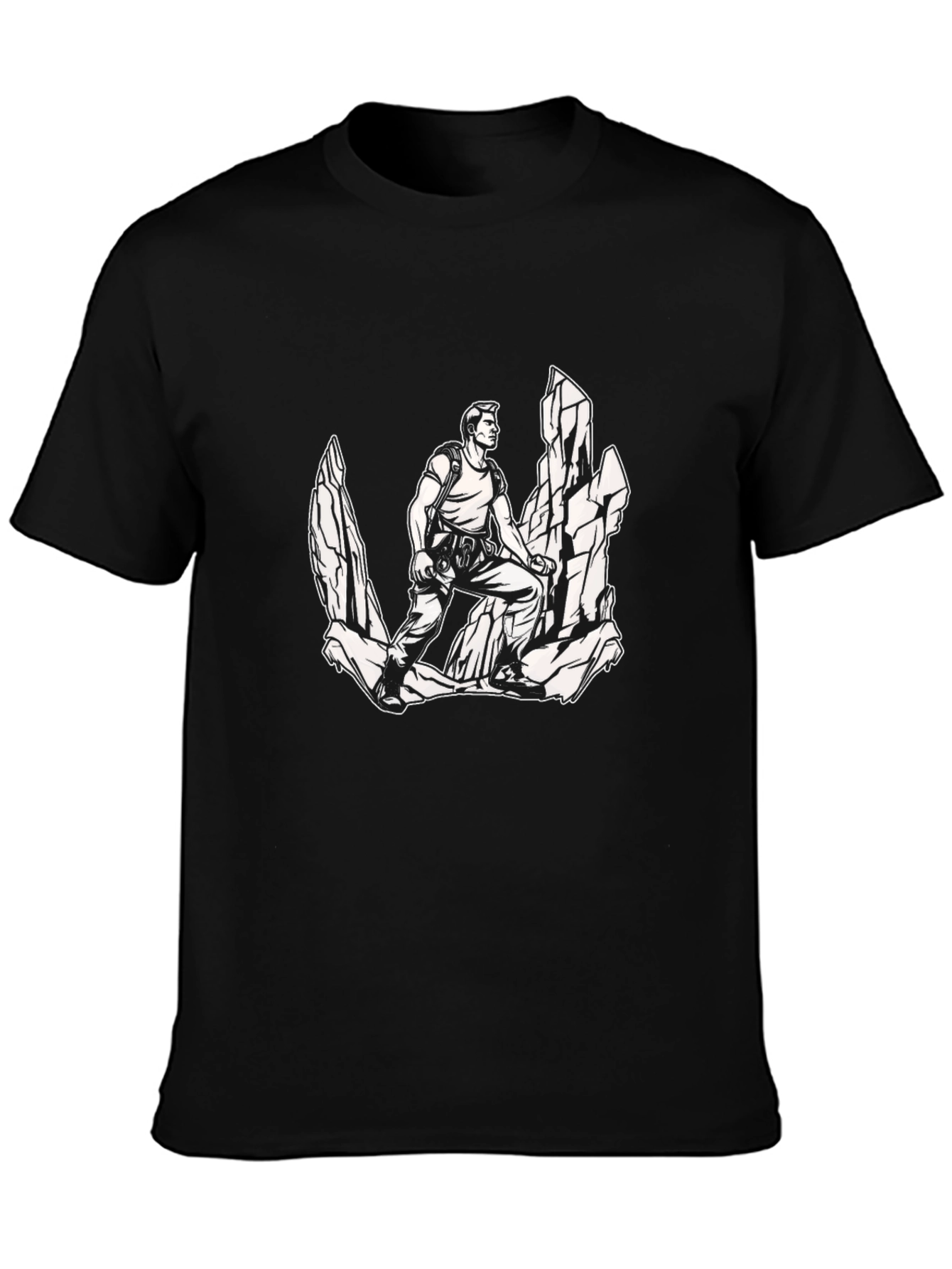 Rock Climbing Adventure Graphic Tee - Black Cotton Shirt