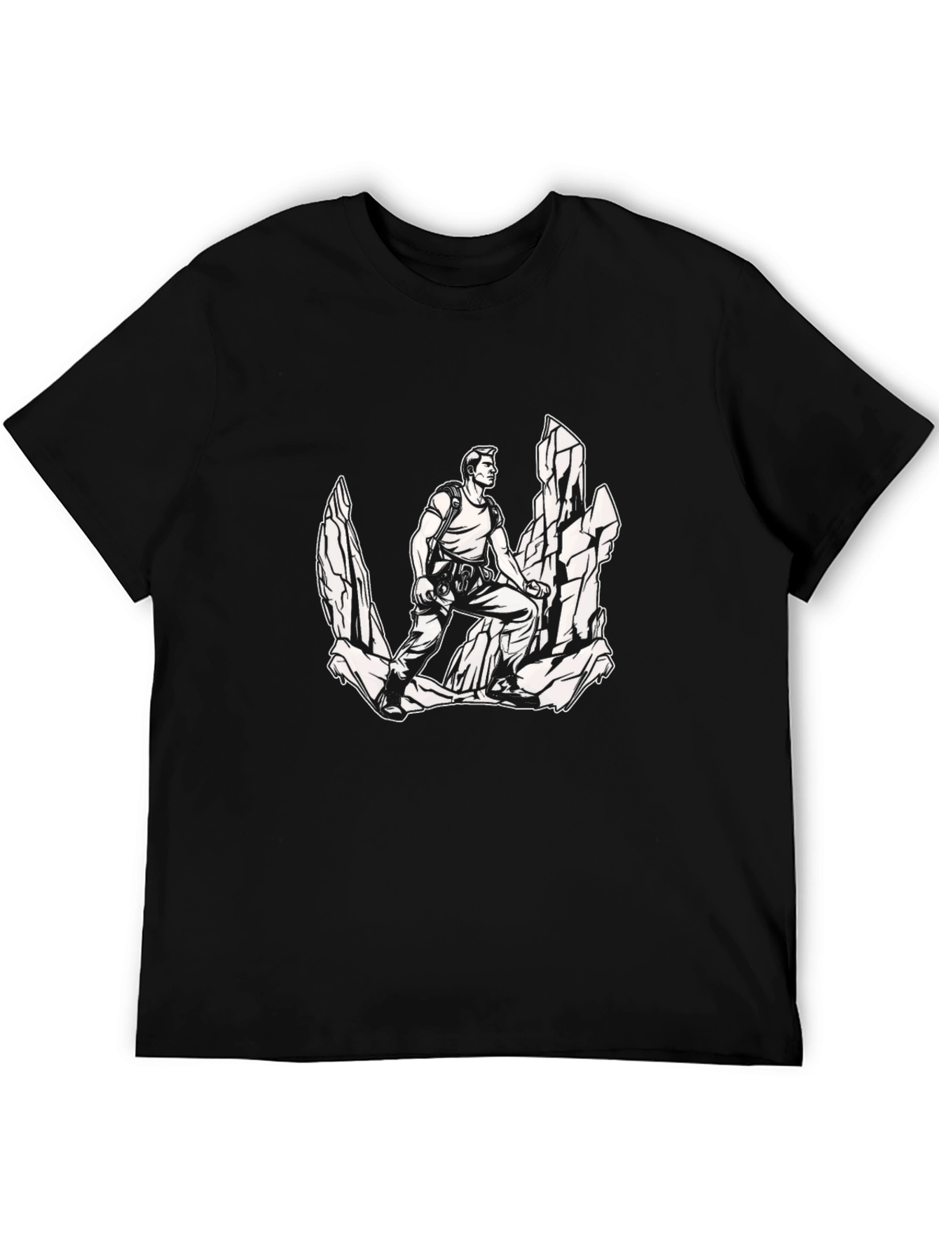 Rock Climbing Adventure Graphic Tee - Black Cotton Shirt