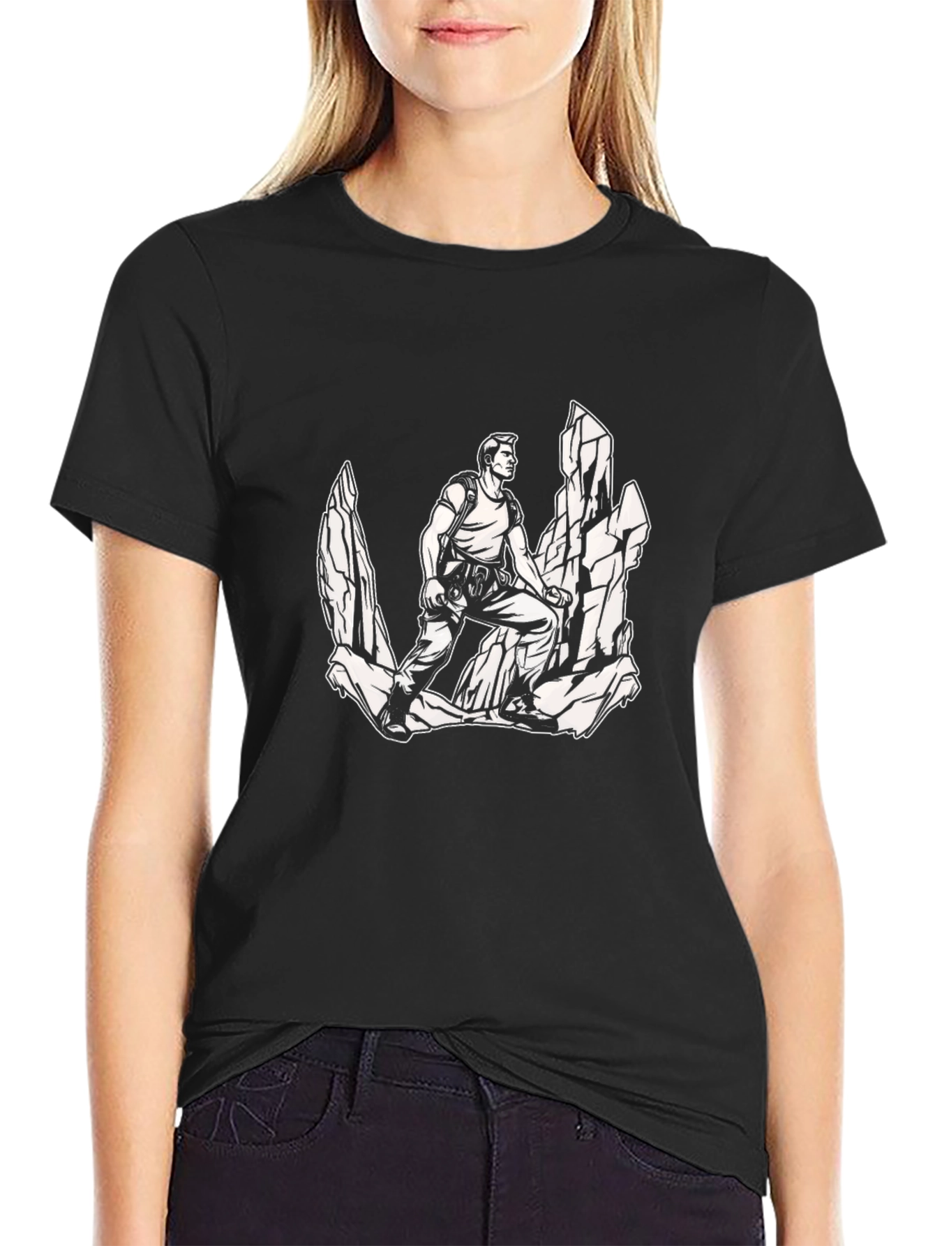 Rock Climbing Adventure Graphic Tee - Black Cotton Shirt
