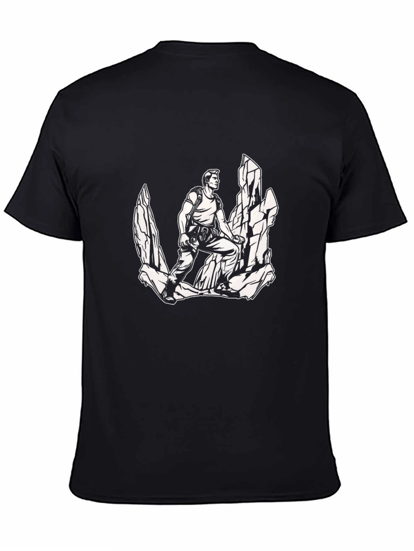 Rock Climbing Adventure Graphic Tee - Black Cotton Shirt