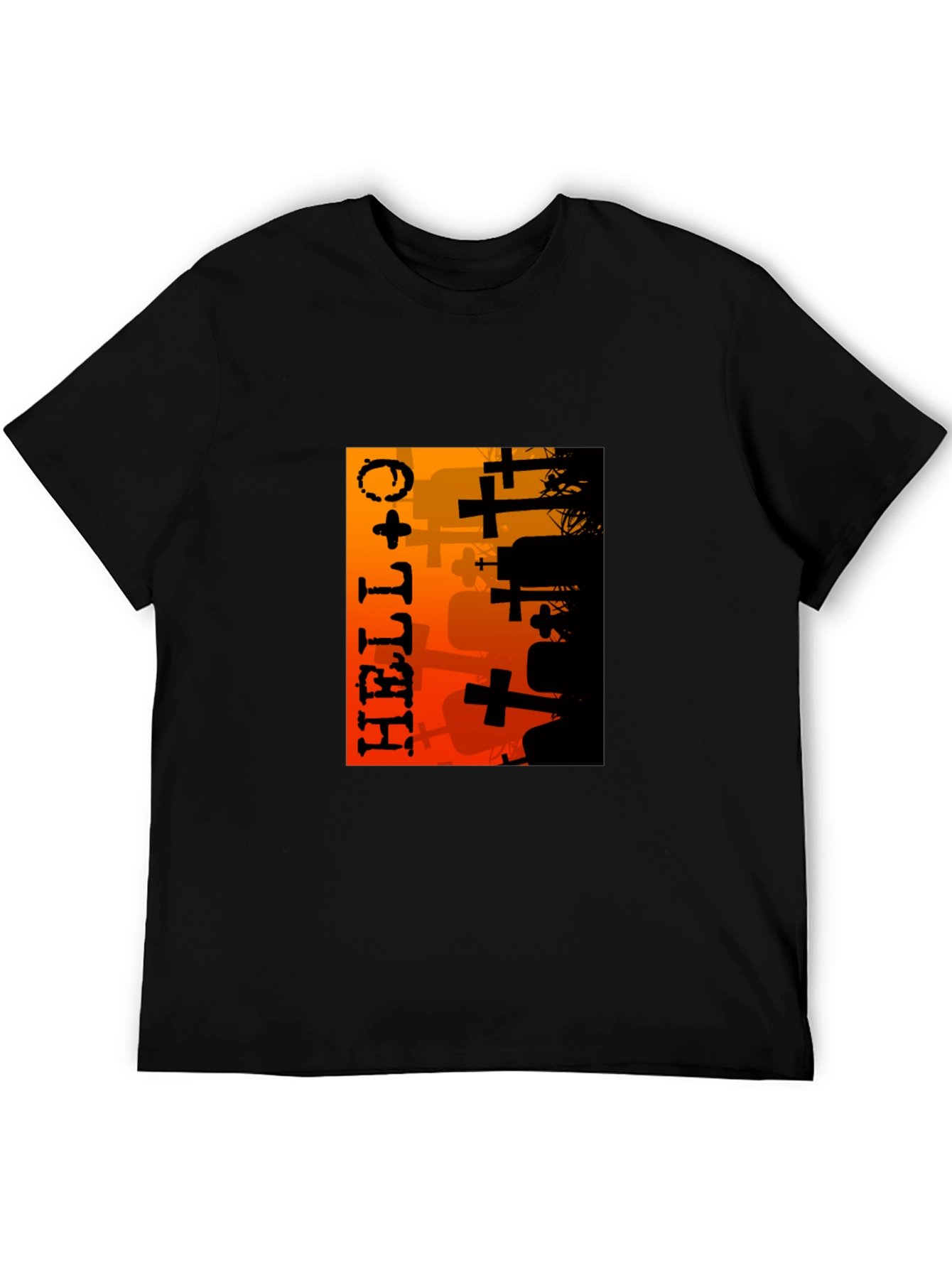 Halloween Graveyard Graphic T-Shirt - Black