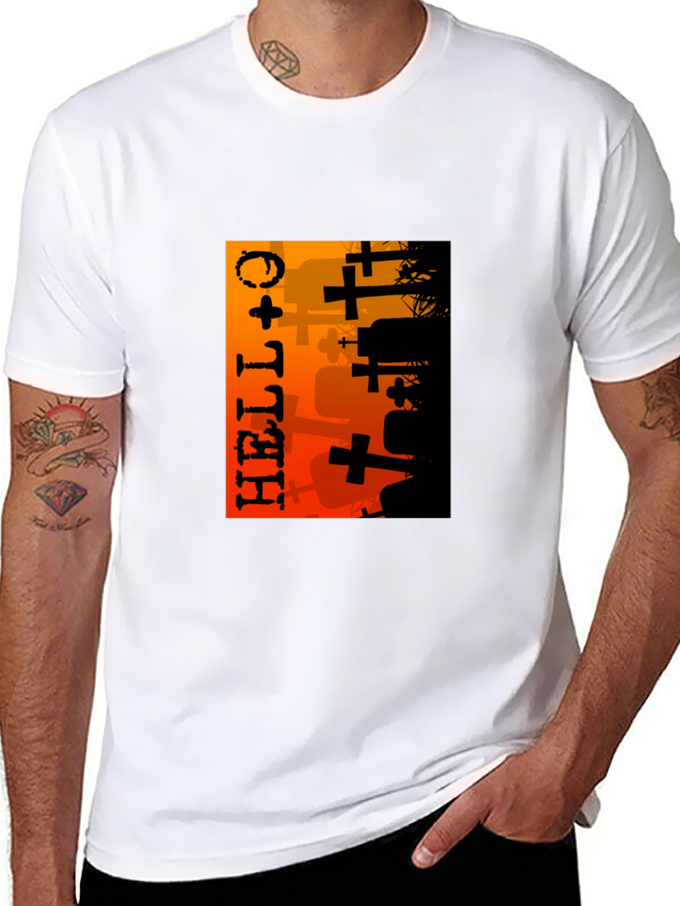 Halloween Graveyard Graphic T-Shirt - Black