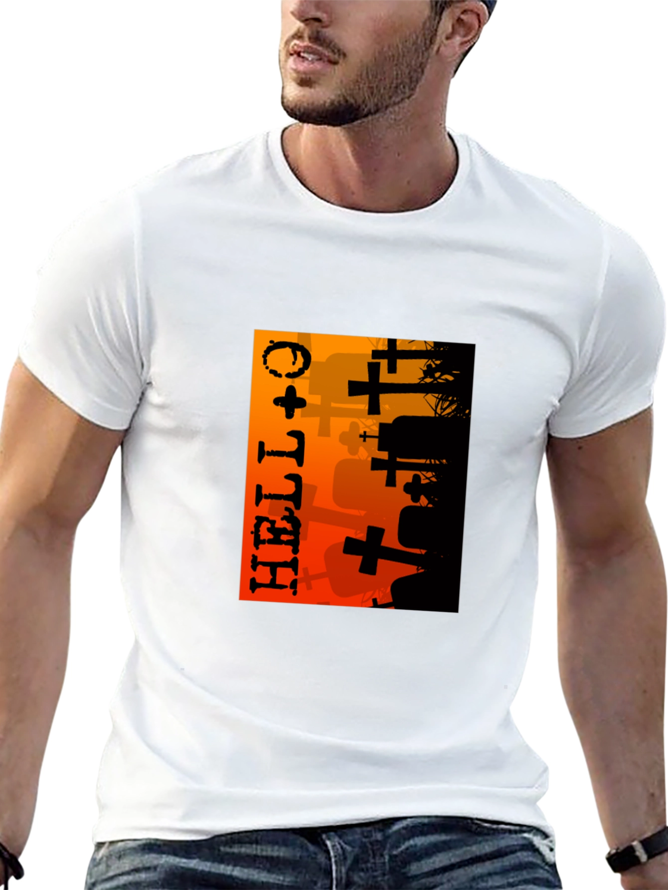 Halloween Graveyard Graphic T-Shirt - Black