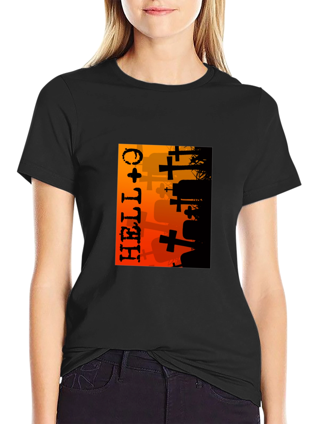 Halloween Graveyard Graphic T-Shirt - Black