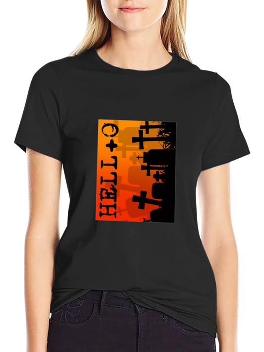 Halloween Graveyard Graphic T-Shirt - Black