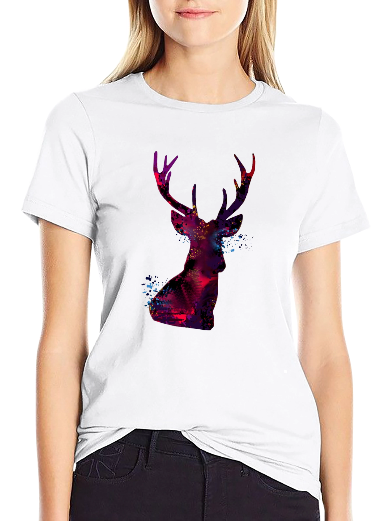Deer Silhouette Graphic Tee - Black Casual Shirt
