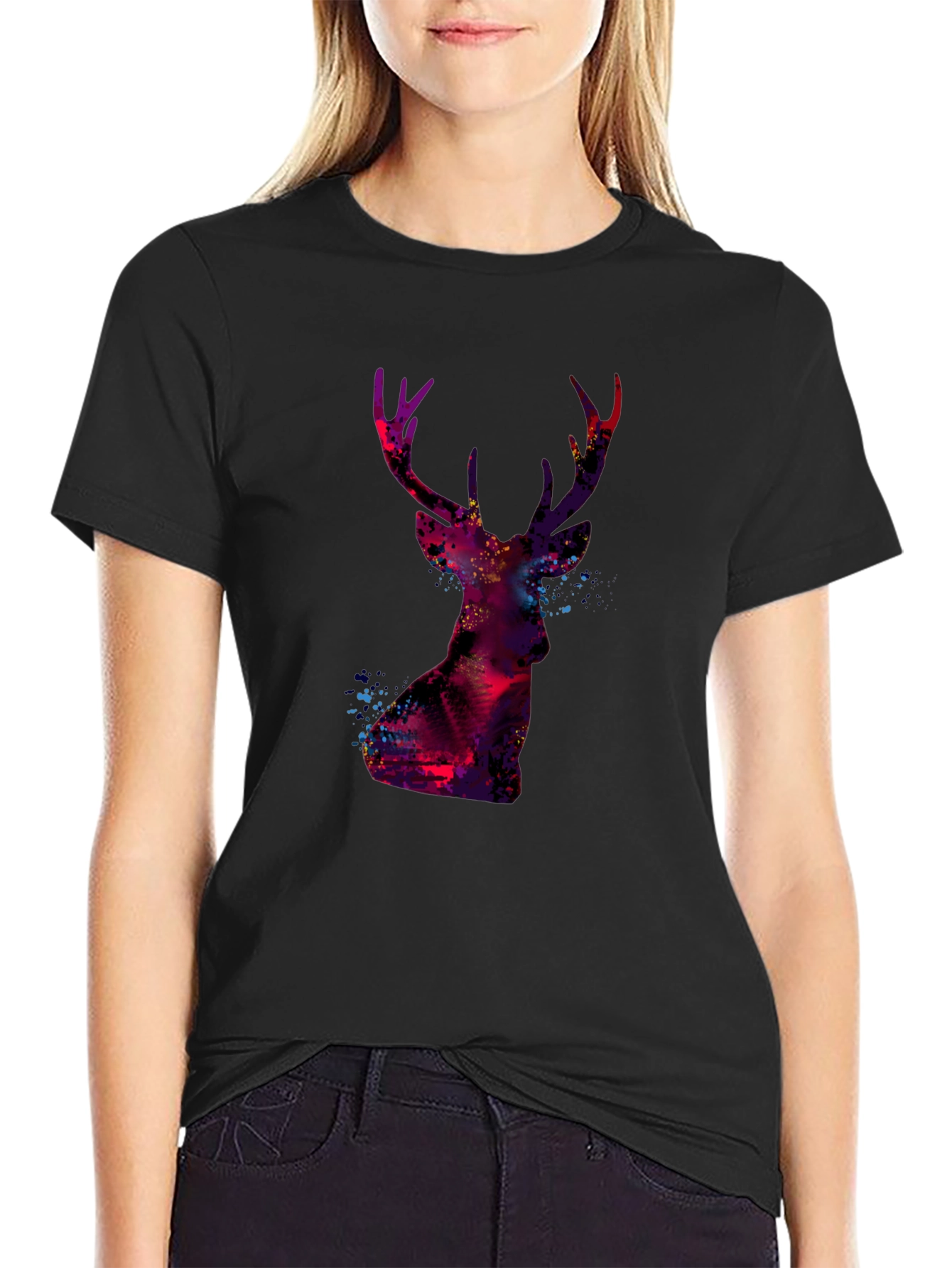 Deer Silhouette Graphic Tee - Black Casual Shirt
