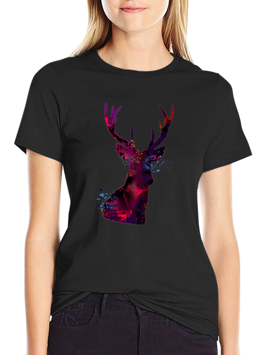 Deer Silhouette Graphic Tee - Black Casual Shirt