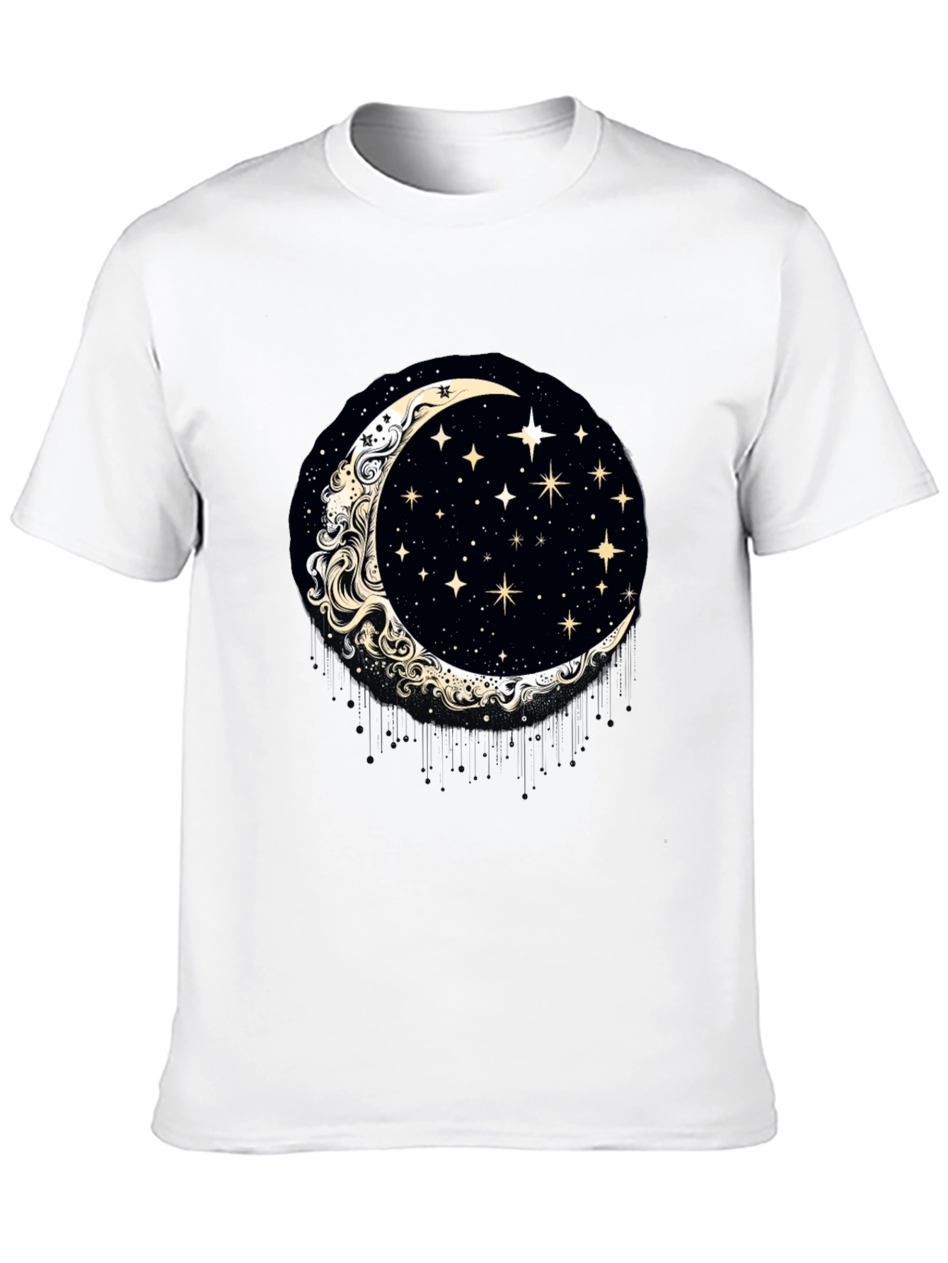 Celestial Crescent Moon & Stars Graphic T-Shirt