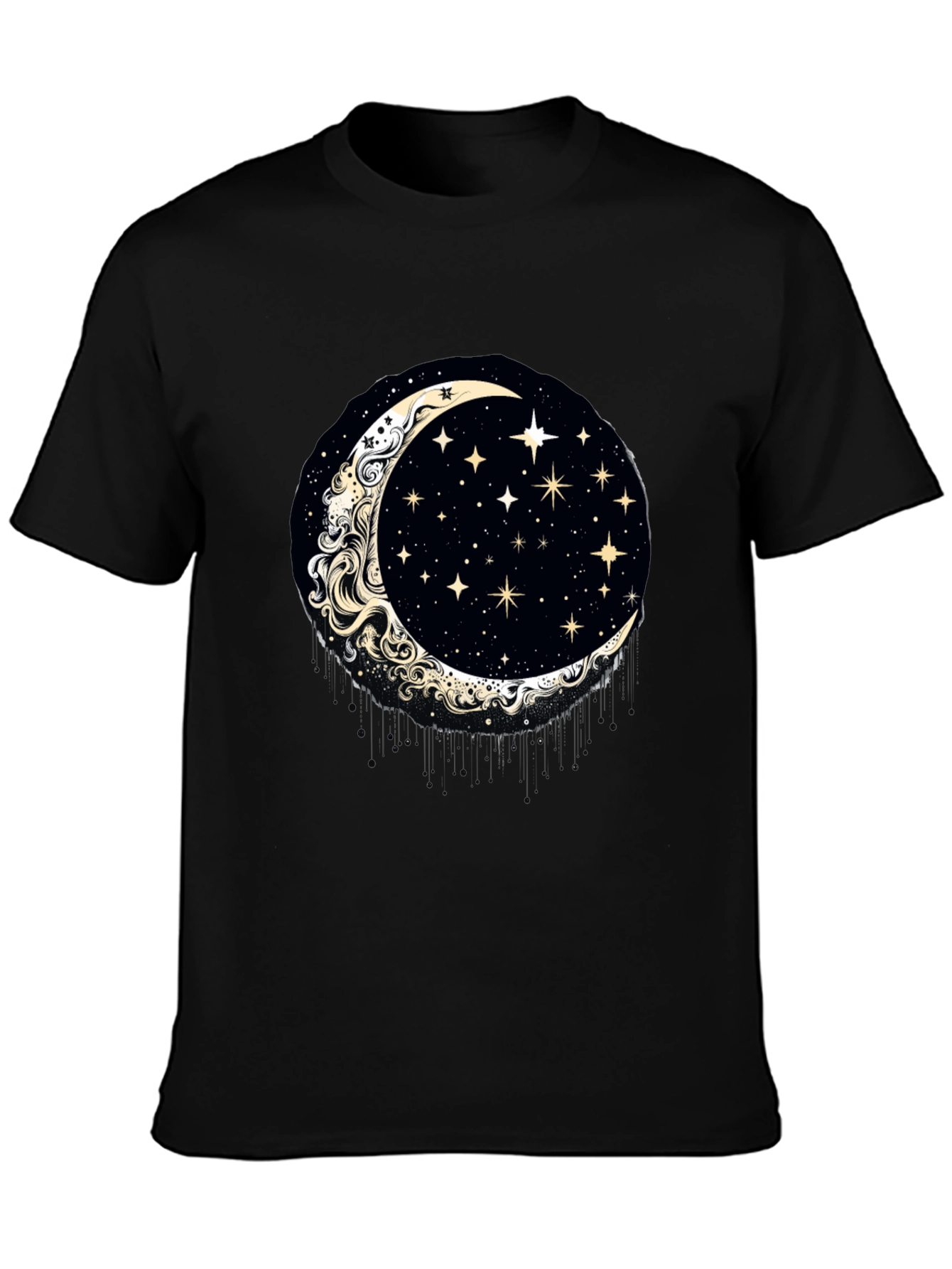 Celestial Crescent Moon & Stars Graphic T-Shirt
