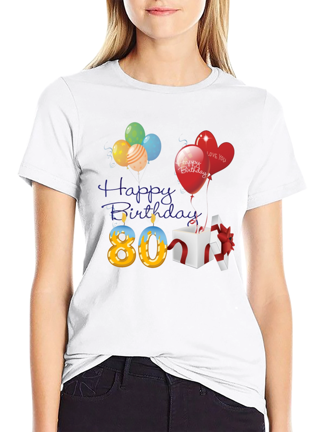 80th Birthday T-Shirt with Balloons and Gift