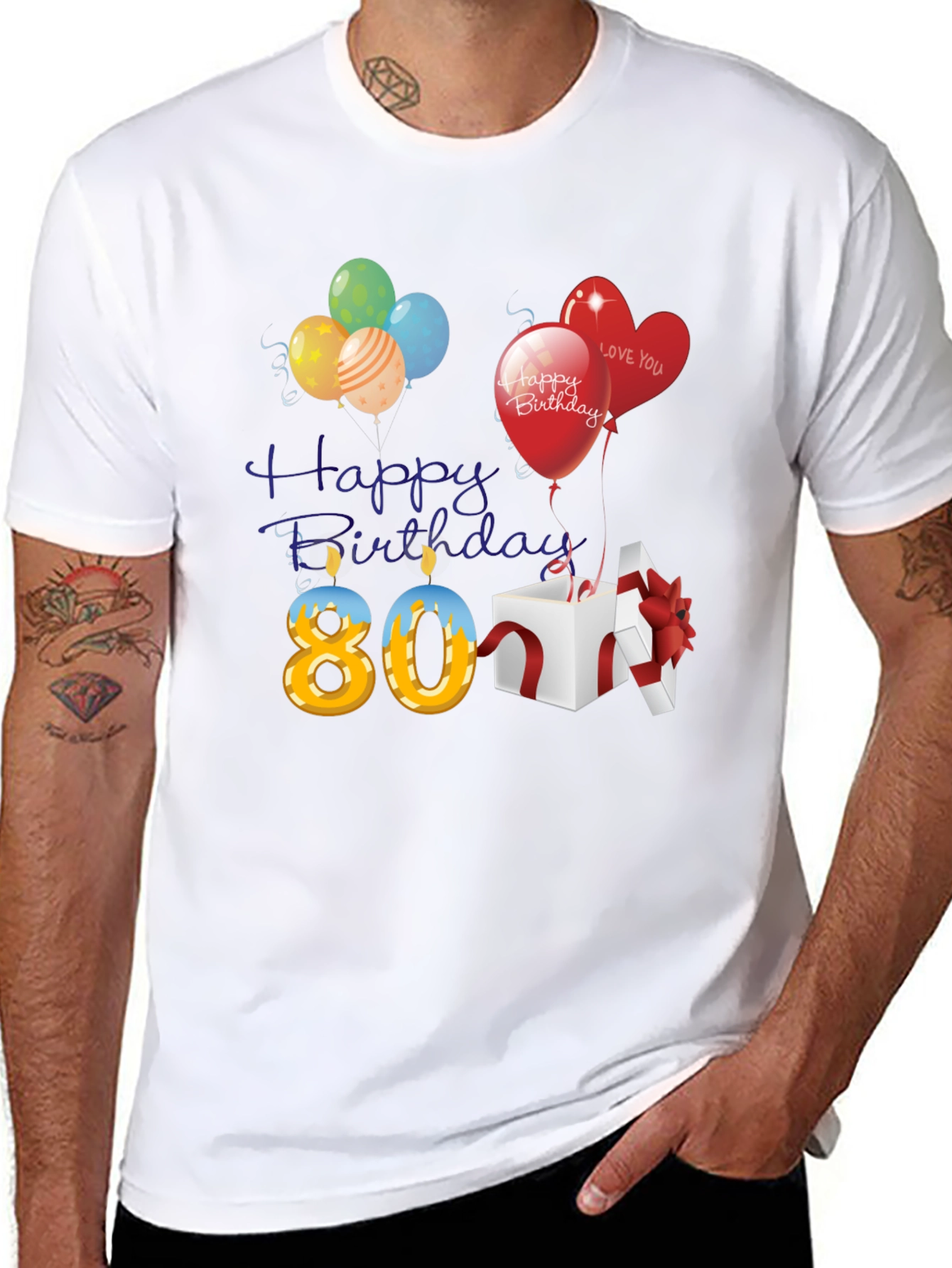 80th Birthday T-Shirt with Balloons and Gift